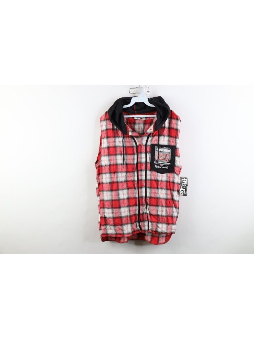Deadstock Vtg 90s Everlast Boxing Mens M Sleeveless Hooded Flannel Button Shirt